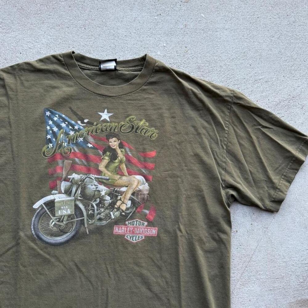 Y2K harley davidson green tee XL/2XL